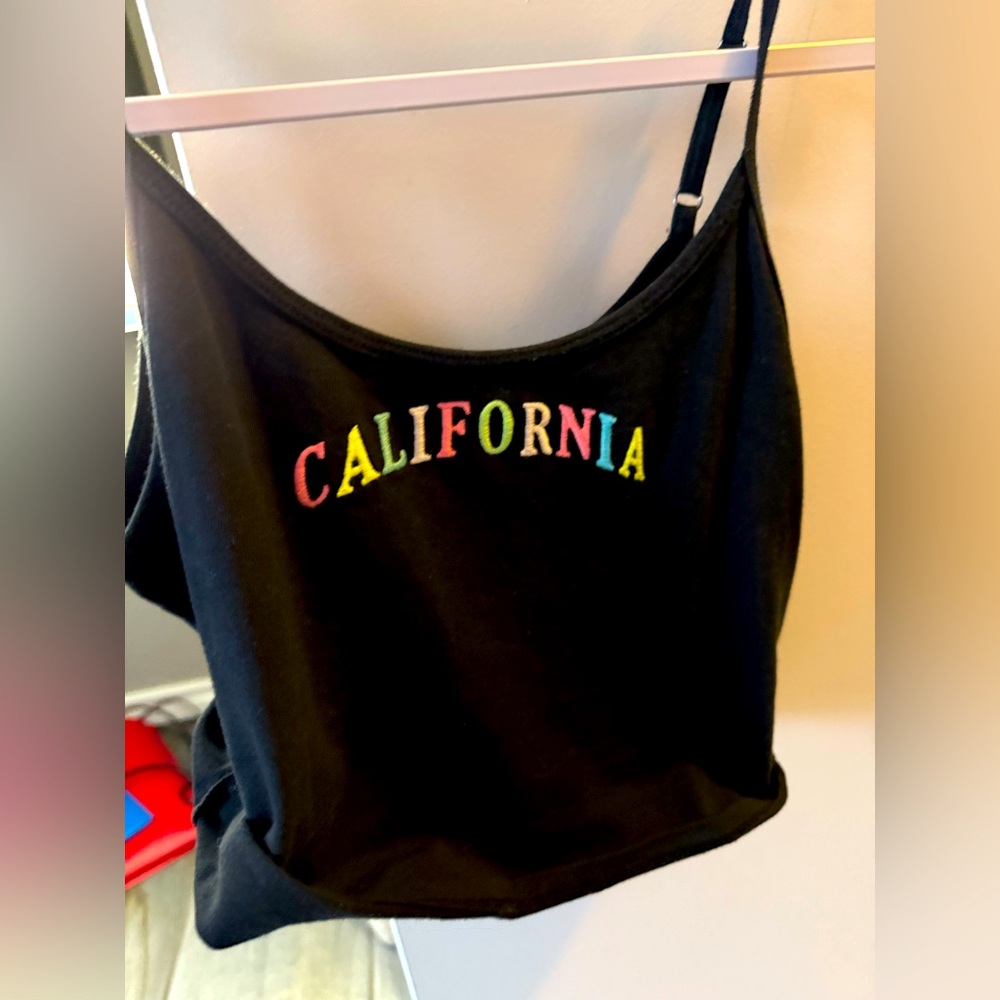 Hollister Black Camisole with Colorful California Print